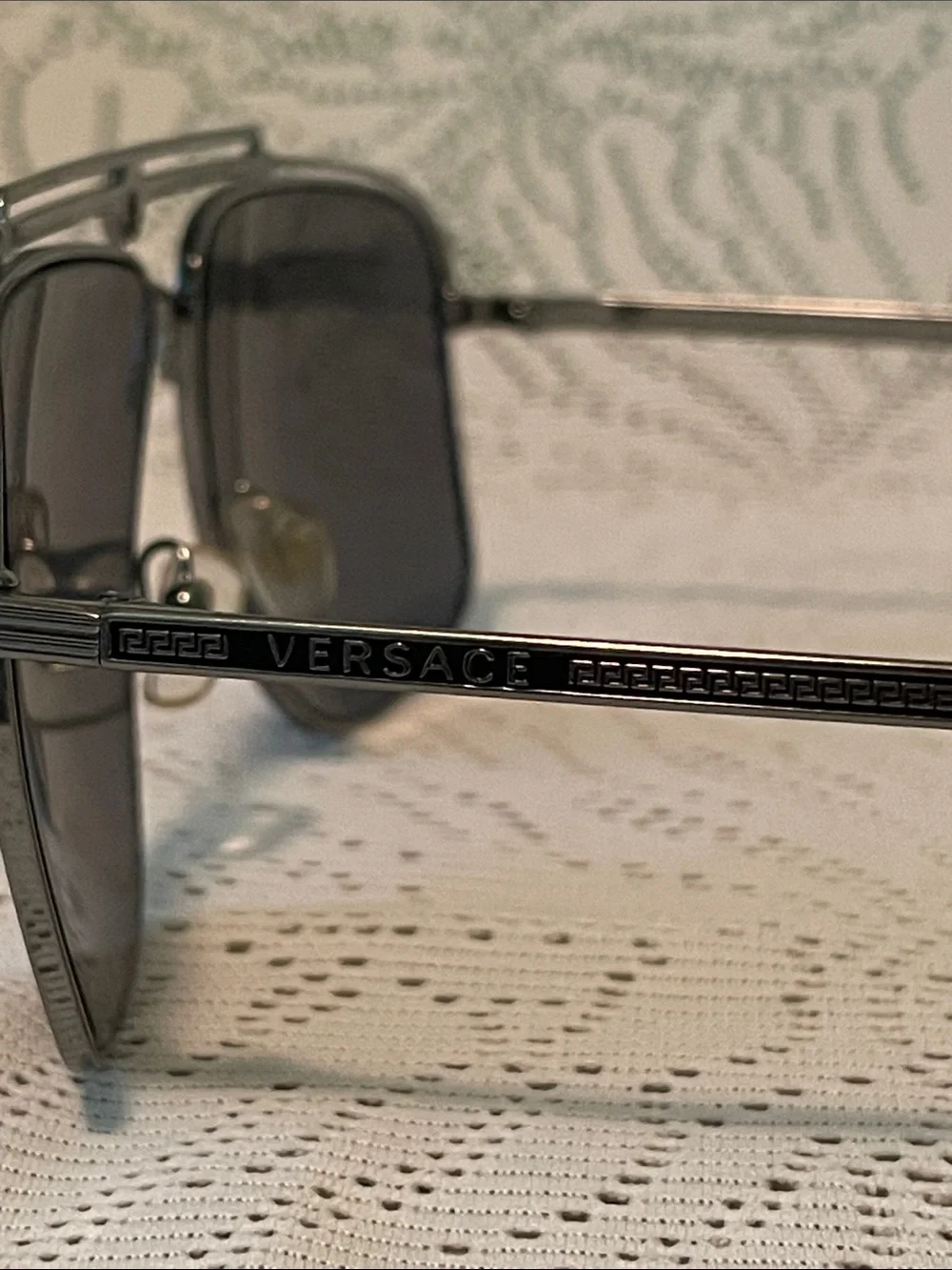 Versace Silver Frame Sunglasses with Dark Gray Lenses